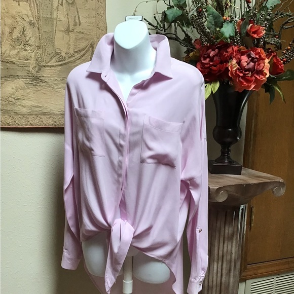 Pale pink blouse, small, Maeve by ANTHROPOLOGY, long sleeve with roll-up tab - Picture 1 of 12